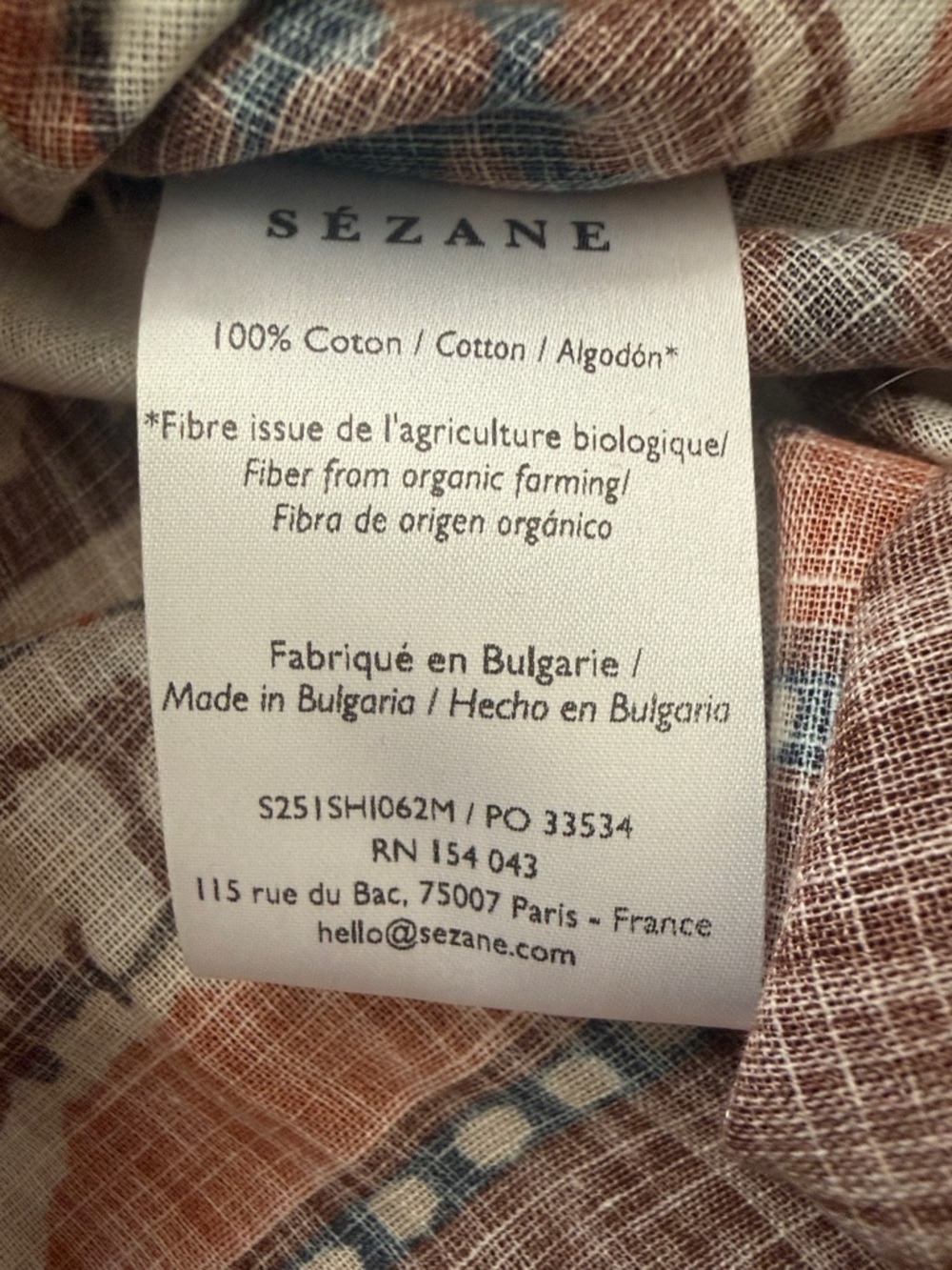 Sezane Claudio Brown and Orange Paisley Button Down Shirt - Picture 3 of 8